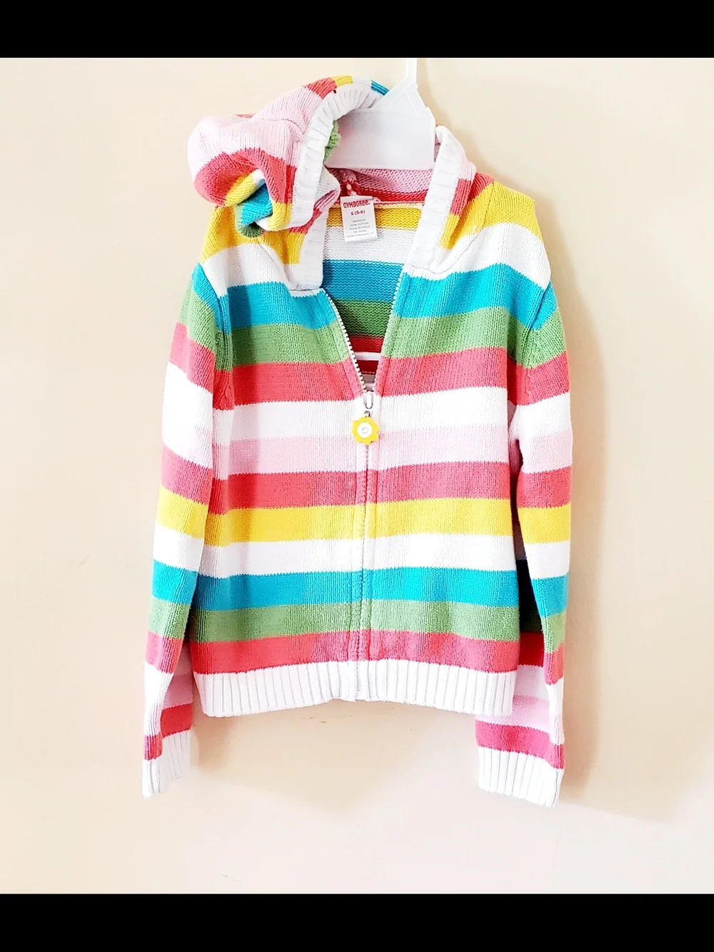 Gymboree Rainbow Striped Hooded Zip Sweater In Size S (5-6)